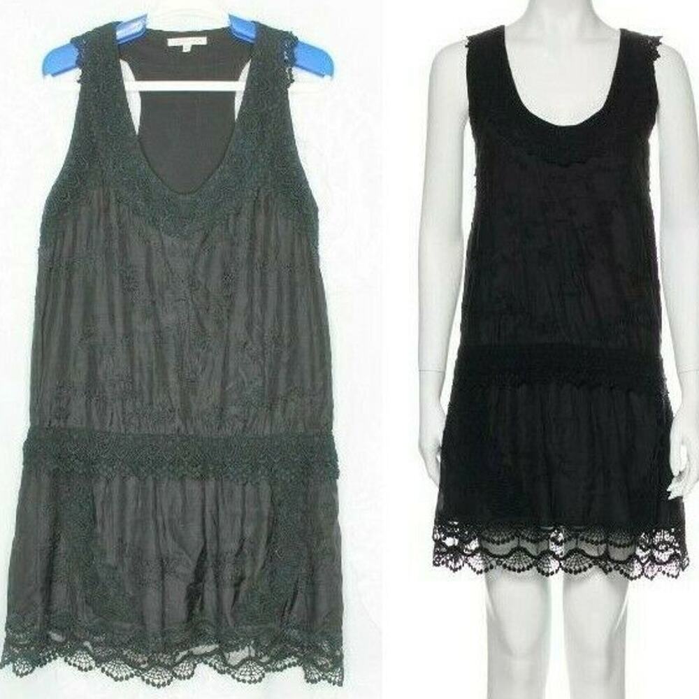 Rebecca Minkoff Scoop Neck Mini Dress Size 6 Embroidered Lace Hem Black